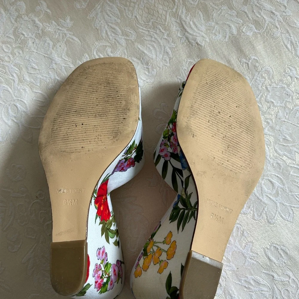 Nine West Women's Floral Wedges - White and Green - Picture 6 of 6